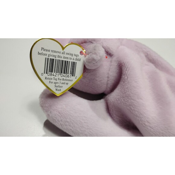 TY Original Beanie Babies 1993 Happy the Hippo 9" Purple Retired with Tags Baby - Picture 2 of 6